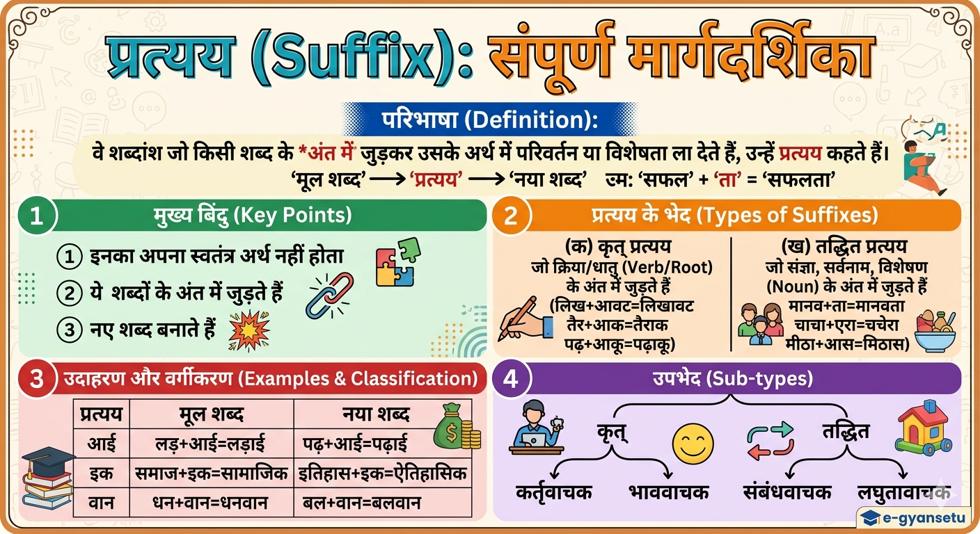 प्रत्यय (Pratyay in Hindi), प्रत्यय किसे कहते हैं? आसान  New ट्रिक्स के साथ Free 100+ उदाहरण और पीडीएफ (pdf)