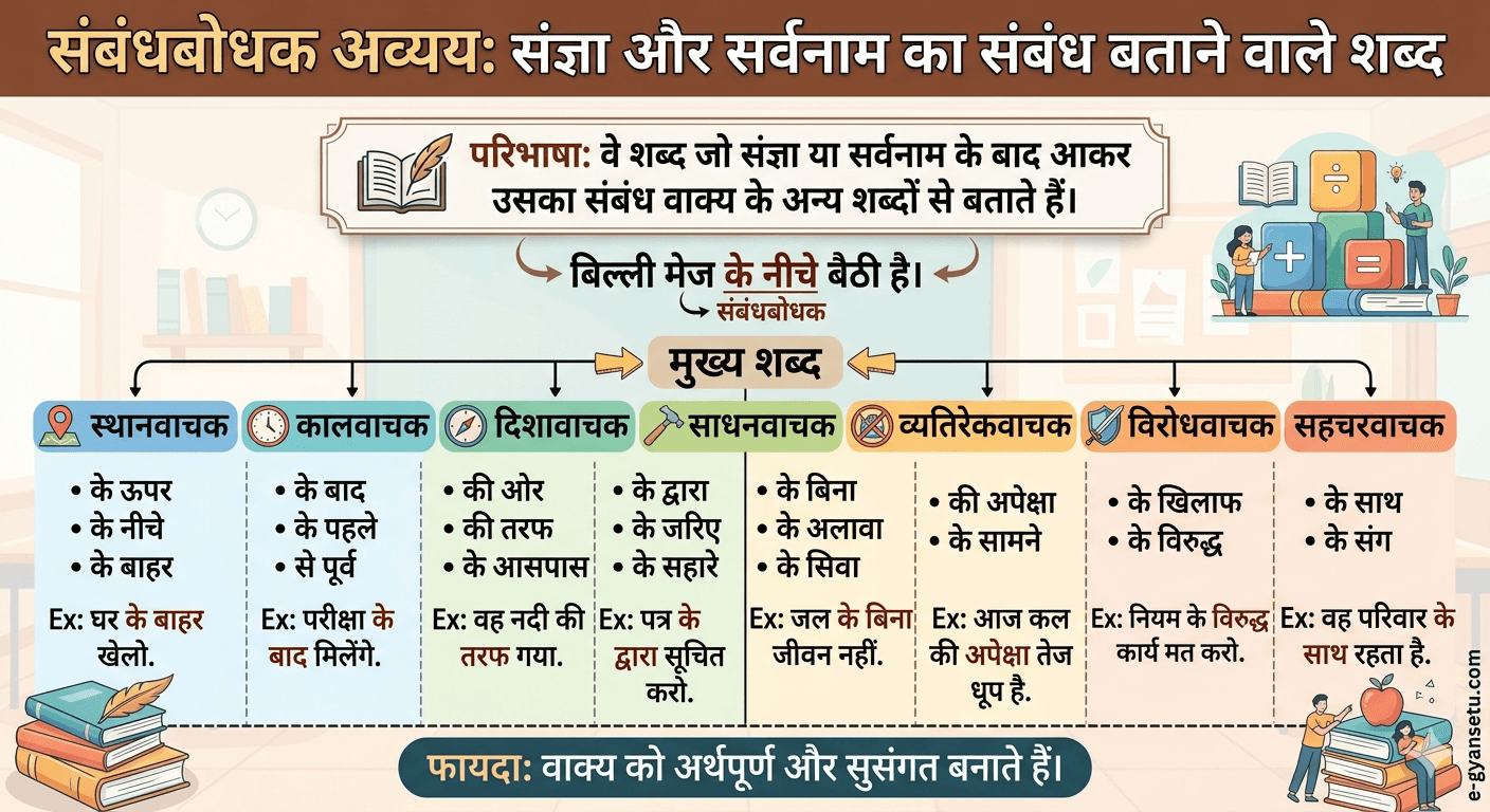 संबंधबोधक अव्यय: परिभाषा, प्रकार और 100+ उदाहरण, मुख्य बिंदु, 50+ MCQs [ PDF Download]